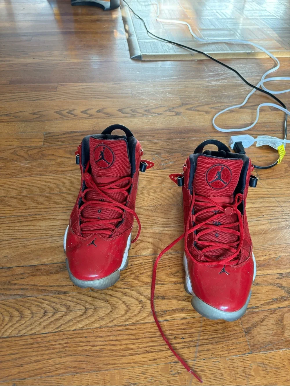 Jordan Air Jordan 6 Rings Men's Mid Top Lace-Up Basketball Sneakers Red size 11